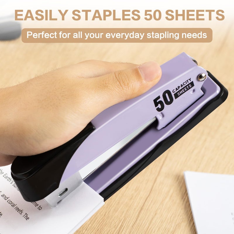 Deli Stapler Heavy Duty, Full Strip Staplers for Desk with 2000 Staples and Staple Remover, 50 Sheet Capacity, No Jam, Non-Slip Office Stapler with Staples for Office, Classroom, Purple - Image 4